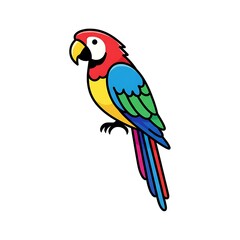 Fototapeta premium Tropical parrot with bright feathers, flat vector, white background