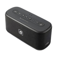 An isolated black external electronics battery charger with a USB cable