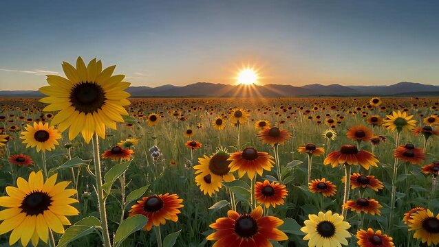 Dawn Photograph Of Natural Meadow Abundant With Native Wildflowers Including Sunflowers And Indian Blankets In Texan Landscape