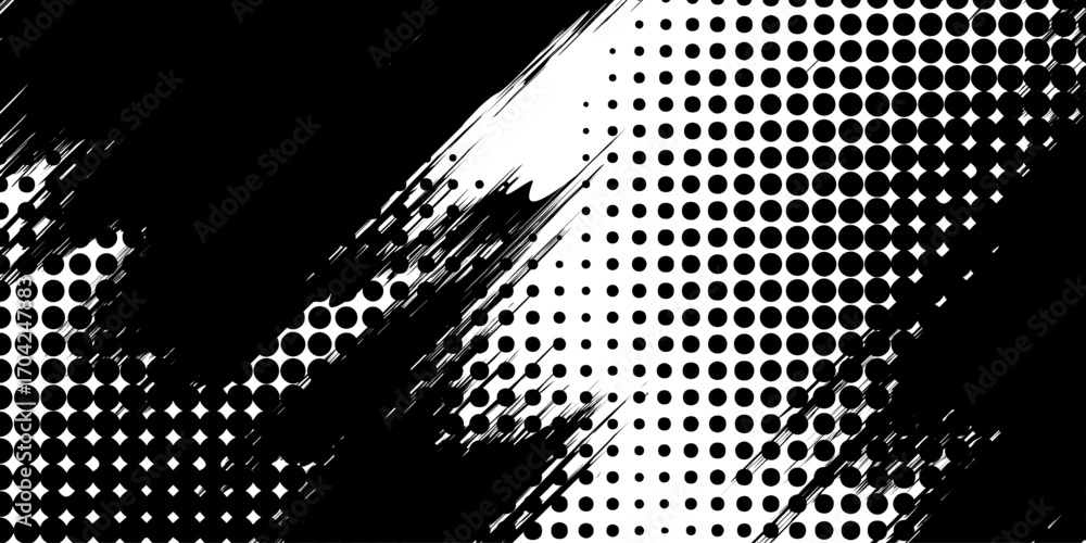 Poster halftone pattern with black dots on a white background creating a silhouette of a man's head, an abs