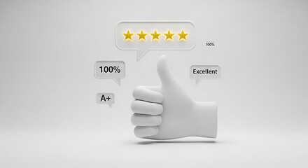 Thumbs up approval rating with positive feedback indicators and data visualization