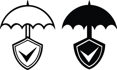 Umbrella Icons. Black and White Vector Illustrations. Umbrella over Shield. Information Security and Privacy, Protecting User Accounts on the Internet. Concept of Data Security and Protection

