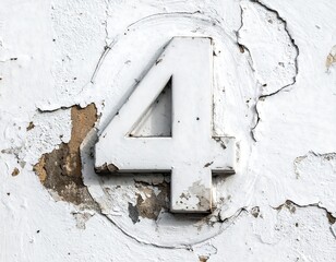 White number four on weathered wall