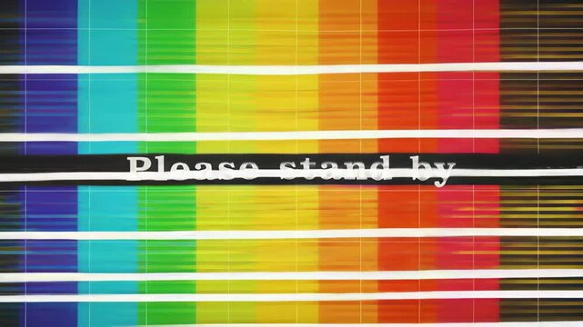 Backgorund of retro television test pattern with the message please stand by, evoking a sense of nostalgia and anticipation for upcoming programming