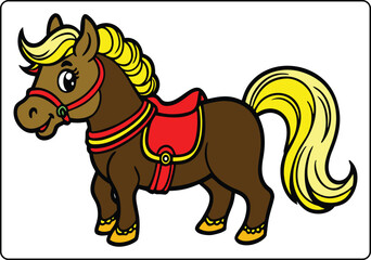 Fototapeta premium Cartoon Horse with Blonde Mane and Tail Ready for a Ride Happy Equine Character Illustration