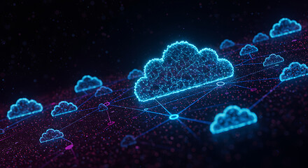 Cloud computing futuristic glowing blue background
