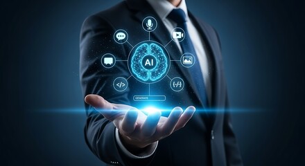 AI in business man's hand showcasing future technology solutions