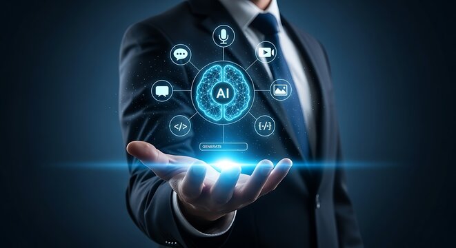 AI in business man's hand showcasing future technology solutions