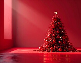 Red Christmas tree in a sunlit room