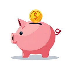 a pink piggy bank with a golden coin on top