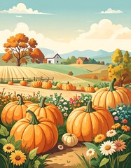 Autumn pumpkin patch landscape