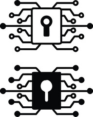 Protection Icons. Black and White Vector Illustrations. Cyber Security and Privacy. Preservation from Harm, Danger, or Damage. Data Security Concept

