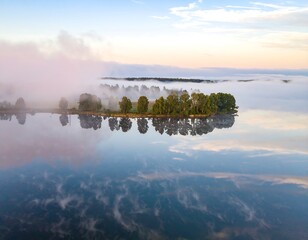 Misty sunrise over a tranquil lake (1)