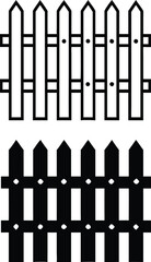 Fence Icons. Black and White Vector Illustrations. Wooden Fence for Delimiting Territory, Security from Prying Eyes. Concept Protection

