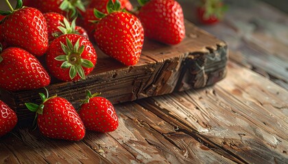 Fresh strawberries on rustic wooden board