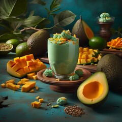 Avocado smoothie with mango and lime a healthy and vibrant tropical drink perfect for a refreshing and nutritious treat