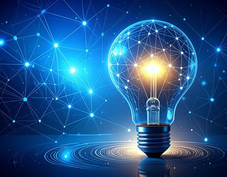 Futuristic lightbulb on a digital network