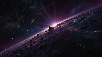 Galactic View: Blue-Violet Radiance over Earth and Moon