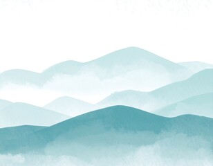 Misty teal mountain range