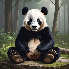 Panda sitting in a forest