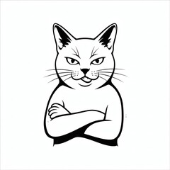 Obraz premium An arrogant and mischievous feline cartoon character with arms crossed and a smug smirk on its face, in a clean line drawing