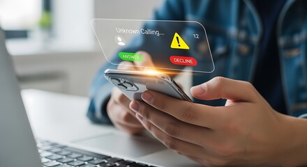 Person receiving scam call on smartphone Unknown caller alert