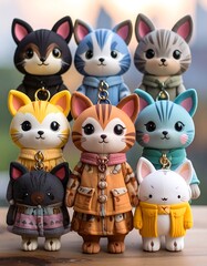 Cute cartoon cats in winter clothes