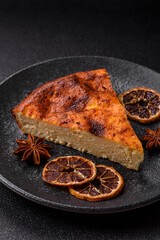 Cake, cheesecake sweet dessert, slice of delicious sweetness on a plate. Piece of cheesecake