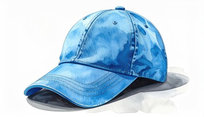 Detailed watercolor illustration of a light-blue baseball cap