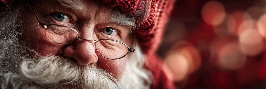 Close-up of a festive man wearing glasses with a joyful expression during the holiday season