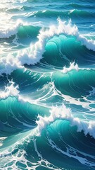Azure ocean waves crashing
