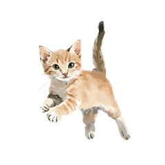 Obraz premium Playful Ginger Kitten in MidAir Watercolor Style