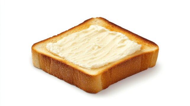 Toasted bread with creamy spread on white background
