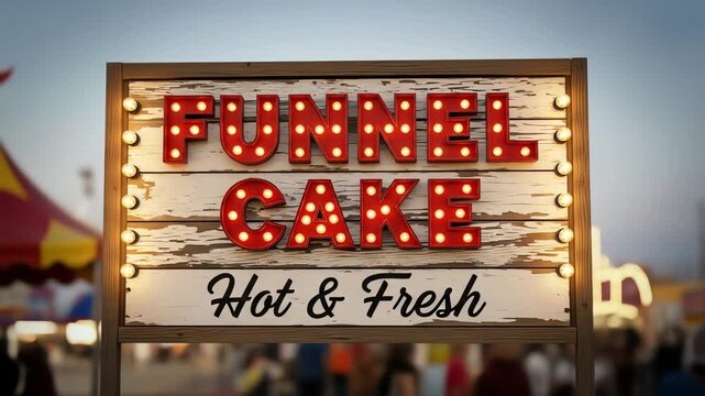 General Food & Beverage Brightly Lit Sign Advertising Funnel Cake at a Fair
