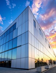 Modern building at sunset