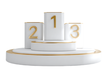 White winners podium with gold numbers.