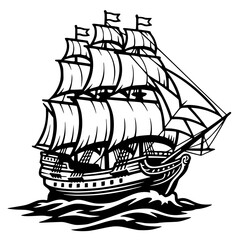 Pirate Sailing Ship on Waves, Pirate SVG, Ship SVG, Ocean SVG, Sea Adventure SVG
