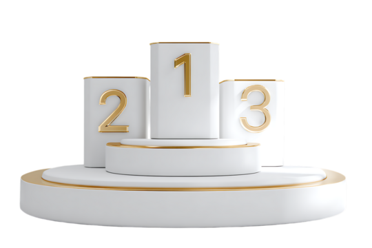 White winners podium with gold numbers. - Powered by Adobe