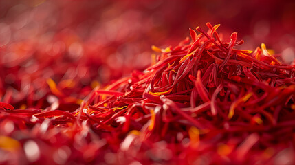 Naklejka premium Macro Shot Of Spice Threads Deep Red And Vibrant Colors