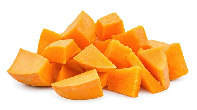 Fresh pumpkin pieces isolated on white background