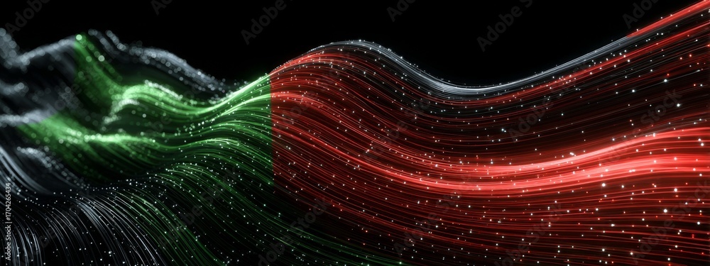 Poster digital animation of the afghanistan flag waving in a futuristic style with a colorful background