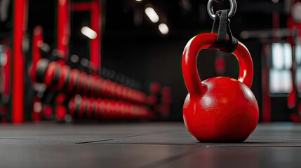 Red kettlebell in gym fitness background