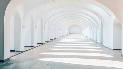 Obraz premium White arched hallway with sunlight and shadows