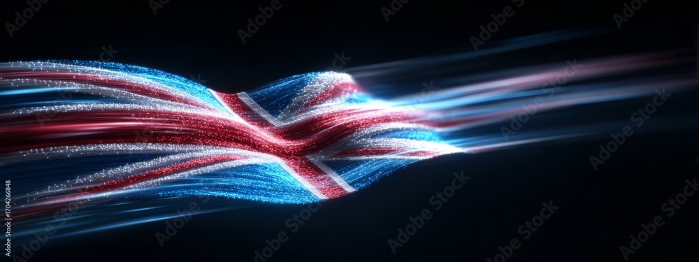 Poster futuristic representation of belize flag waves with digital animation effects in a bold color palett