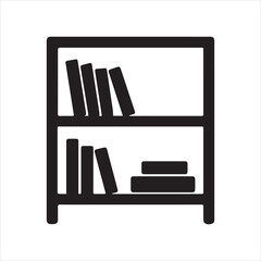 Bookshelf icon silhouette vector with white background