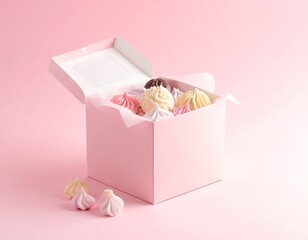 Pink box of assorted meringue cookies