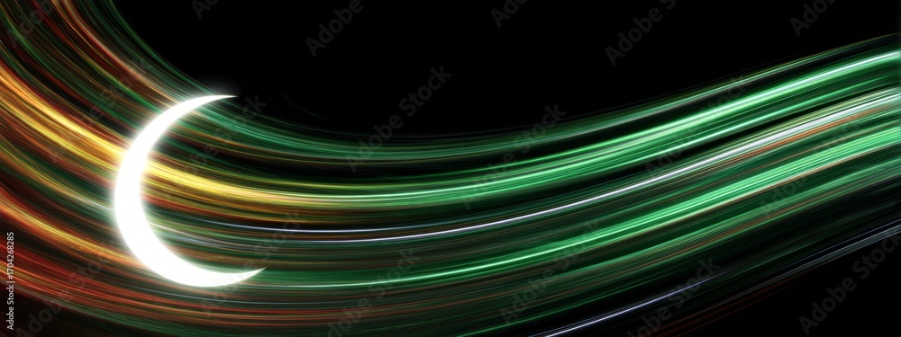 Poster futuristic representation of comoros flag waves in digital animation style with vibrant colors