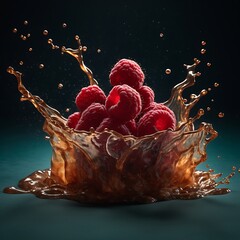 Fresh raspberries splashing in liquid a vibrant and refreshing image for food and beverage advertising showcasing natural sweetness