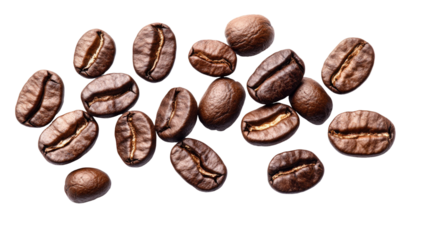 Coffee beans roasted brown seeds aromatic ingredient symbol of caffeine drink espresso beverage natural food texture isolated on white background