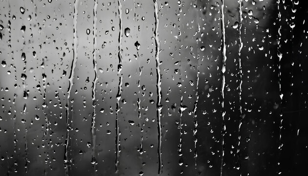 Gotas de &aacute;gua numa janela de vidro num dia chuvoso e triste. C&eacute;u escuro de luto, solid&atilde;o e depress&atilde;o 